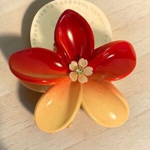 Red and Peach Flower Hair Clip - Floral Women's Hair Accessory